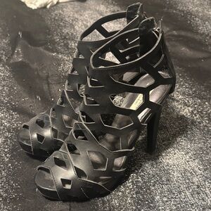 Black Cutout High Heel Sandals